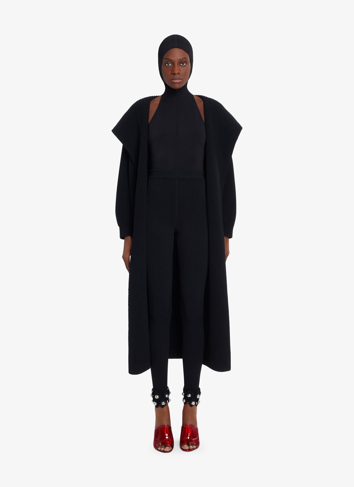 KNITTED LEGGINGS WITH METALLIC STUDS ALAÏA BLACK KNITTED LEGGINGS WITH METALLIC STUDS